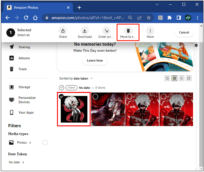 اختيار الصور المراد حذفها