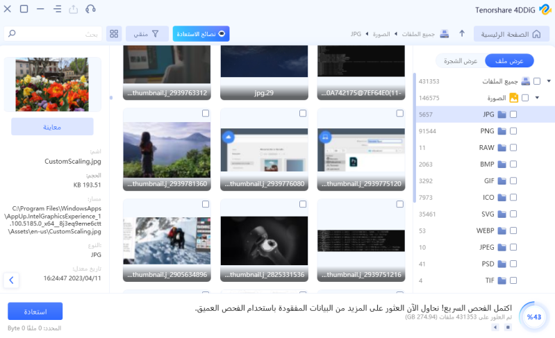 اكتشاف الملفات