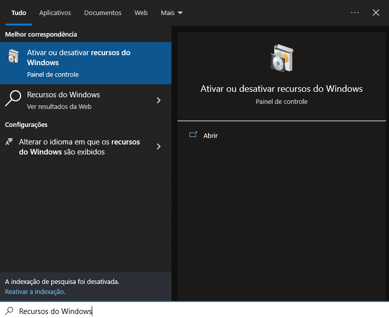 ativar ou desativar recursos do windows