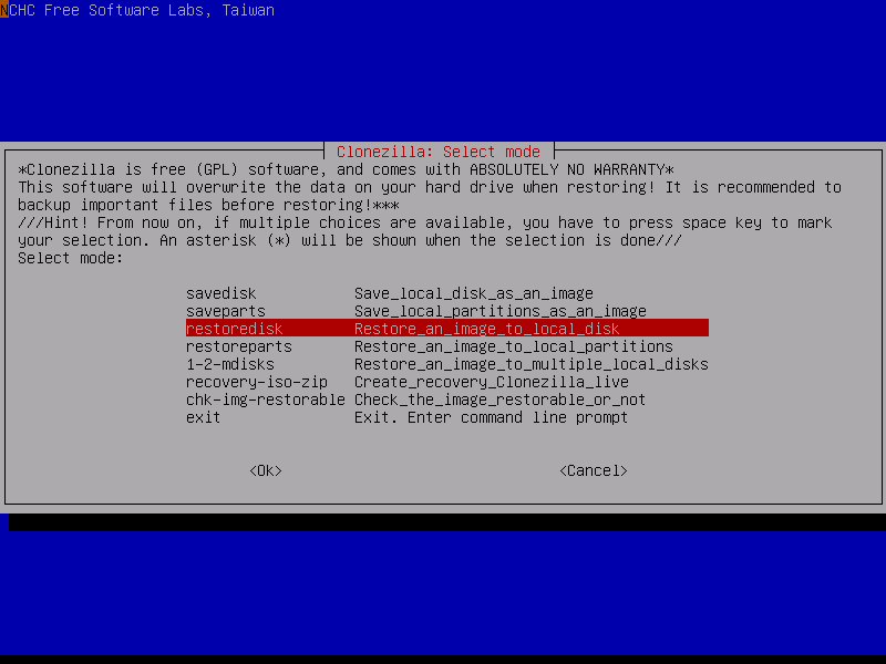 restaurar a imagem do disco rígido no SSD