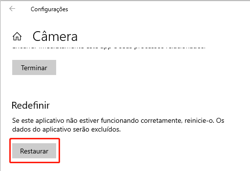 redefinir a câmera