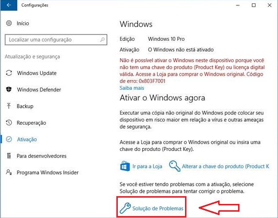 execute a solução de problemas para corrigir erro 0xc004f211