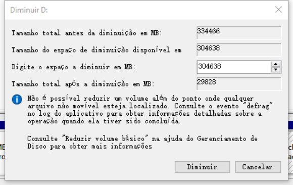 diminuir particao gerenciamento de disco 2