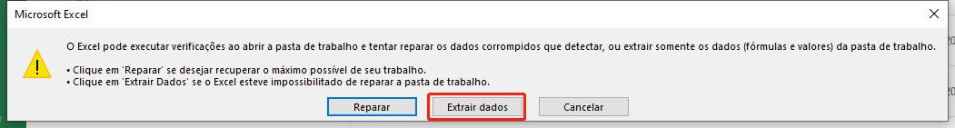 Opte por Extrair dados