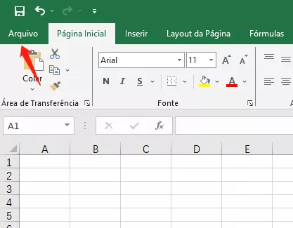 Crie uma planilha do Excel nova