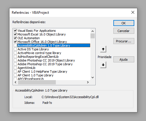 excel vba ferramenta referencias
