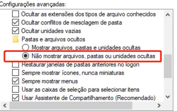 explorador de arquivos arquivos ocultos