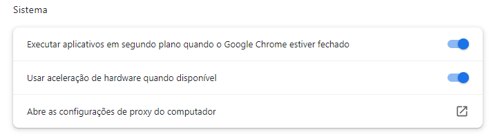 clique em Aceleração de Hardware
