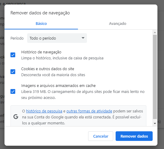 google remover dados basico