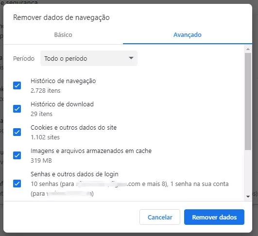 google remover dados