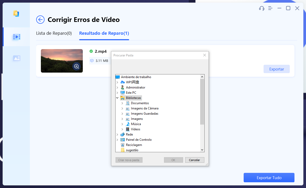 Exportar para salvar o arquivo reparado
