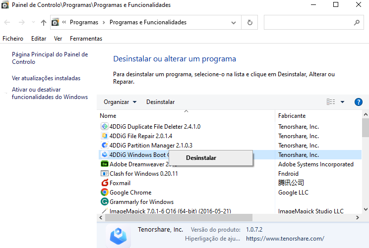 Selecione o aplicativo que deseja desinstalar