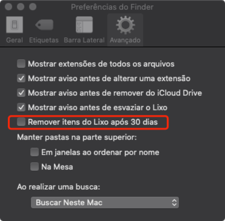mac esvazie a lixeira