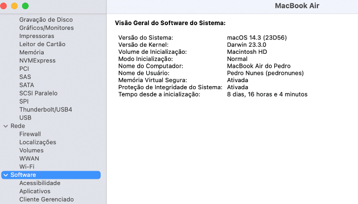 visão geral do software do
				sistema