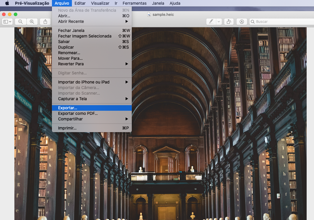 escolha a opção Exportar