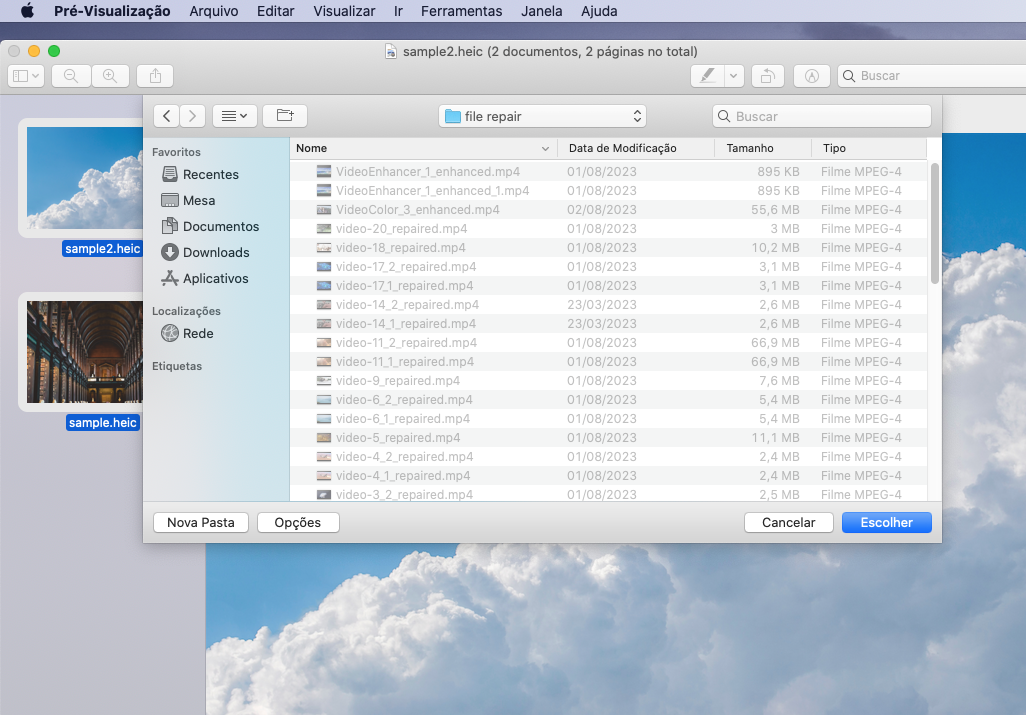 elecione JPEG em Formato