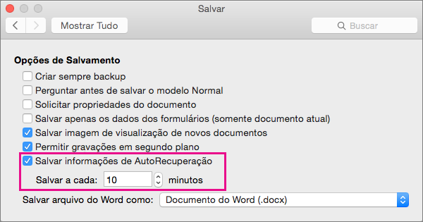 recurso de autorecuperação no mac