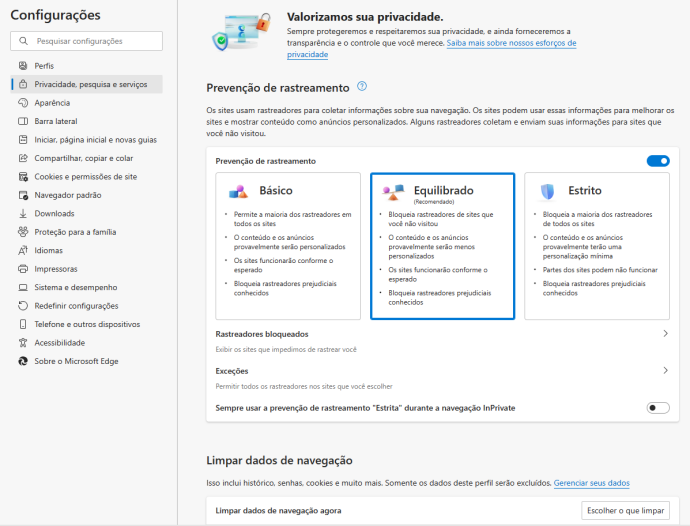 microsoft edge limpar dados