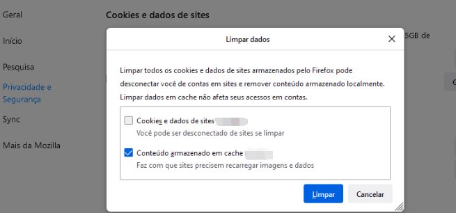 mozilla firefox limpar dados