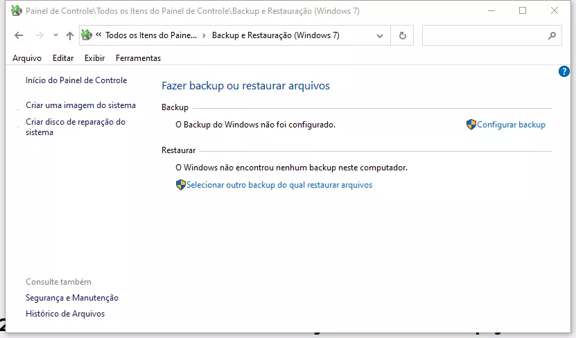 restaurar arquivos do backup do Windows