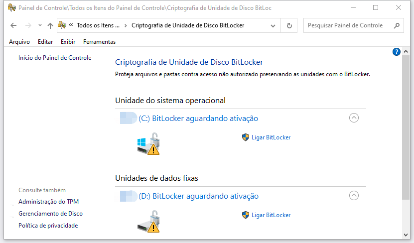 inativar o BitLocker