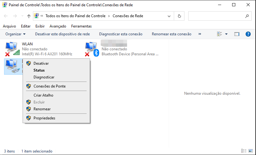 alterar opções de adaptador