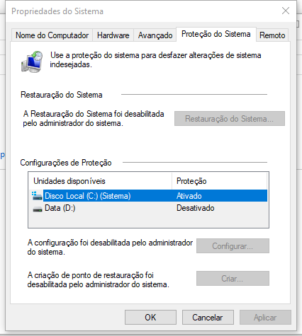criar ponto de restauração