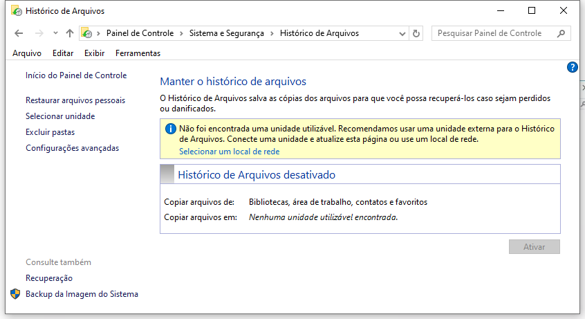 restaurar histórico de arquivos