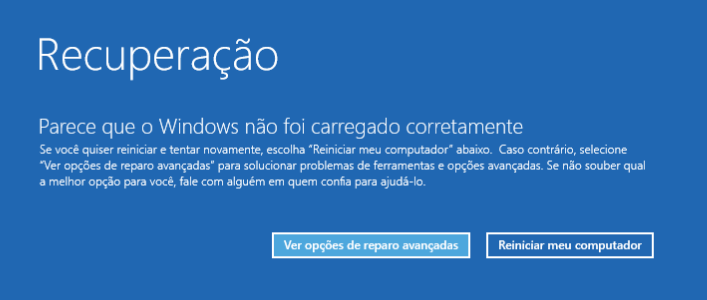 parece que o windows não foi carregado corretamente