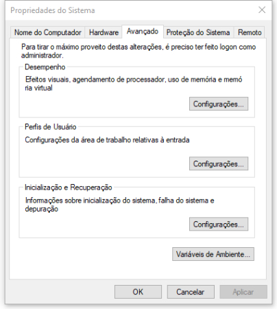 propriedades do sistema