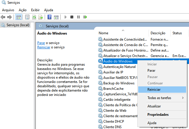 servico audio de windows