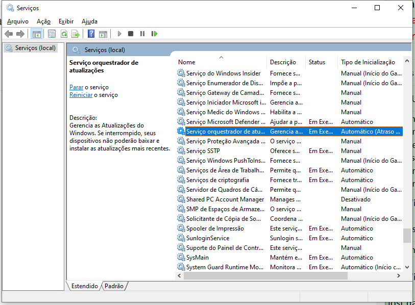 propriedades de atualização do Windows