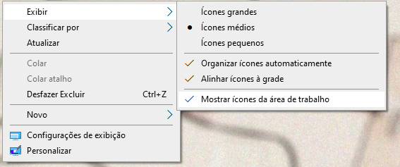 mostre ícones da área de trabalho