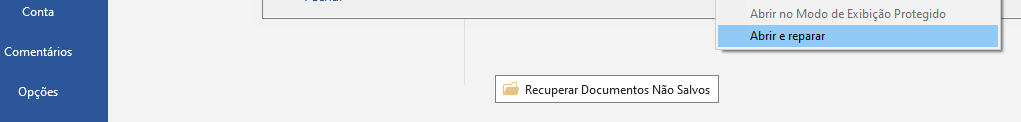 clique em Recuperar Documentos Não Salvos