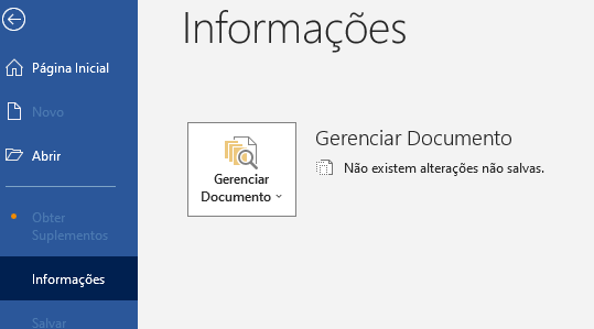 word gerenciar documents interface
