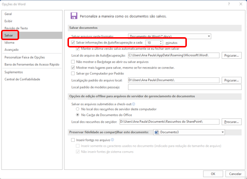 localização do arquivo de recuperação automática
