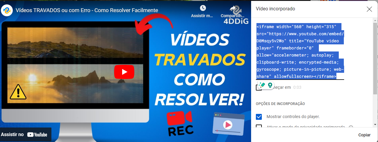 selecione opção Incorporar