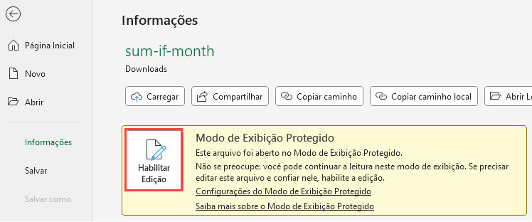 habilite a edição na exibição protegida
