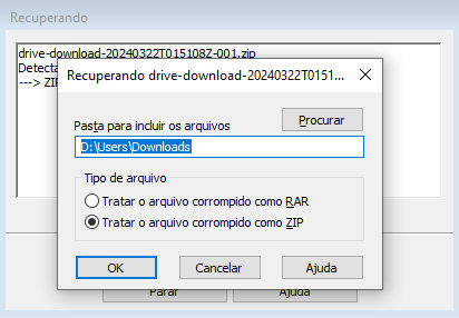reparar arquivo zip corrompido usando o winrar - passo 3