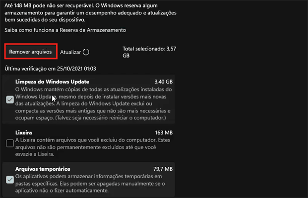 limpar os arquivos temporários