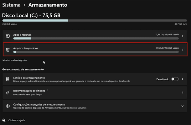 limpar os arquivos temporários
