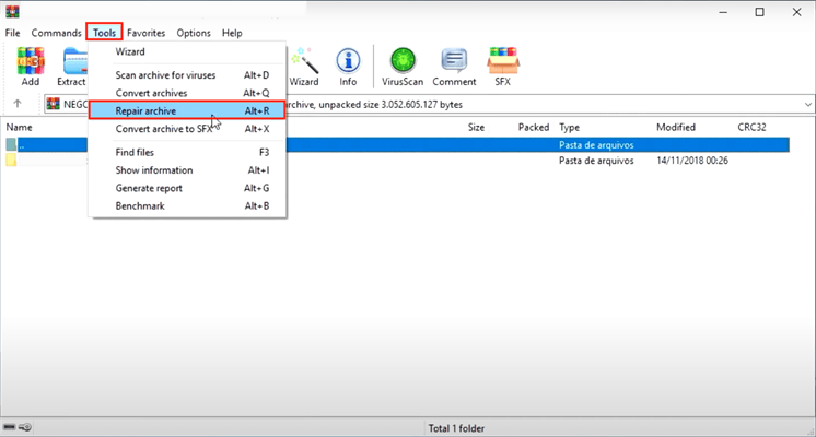 usar reparo de winrar