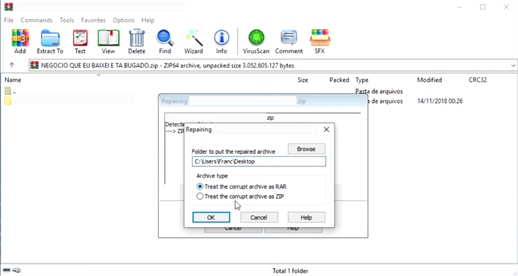 usar reparo de winrar
