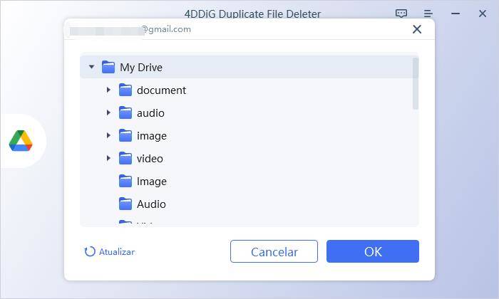 escolha o local do Google Drive para ser digitalizado