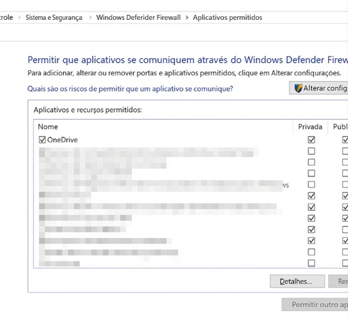 Configure exceções no firewal