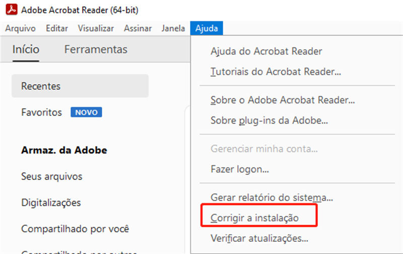 corrigir a instalação