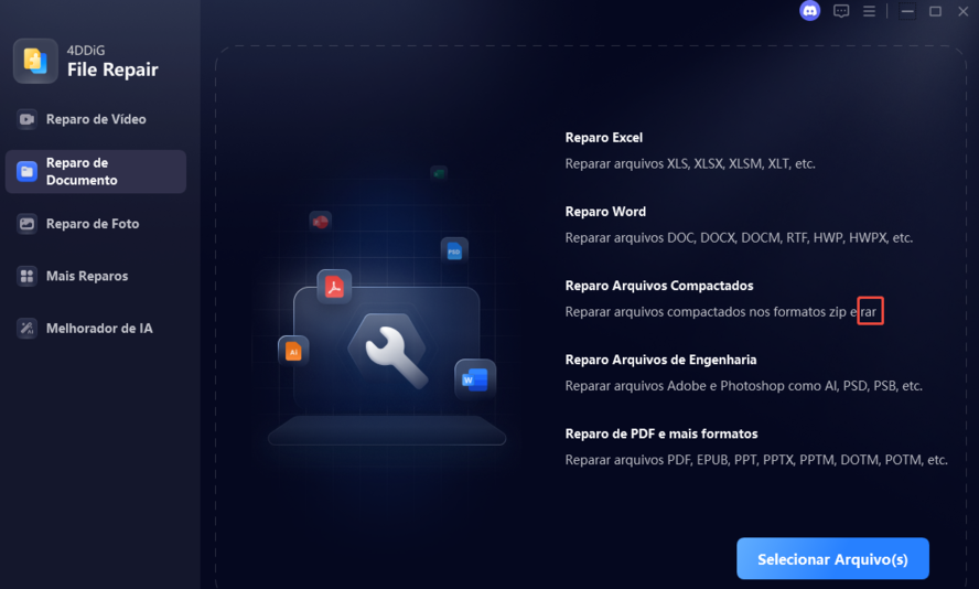 interface de reparo de arquivo corrompido