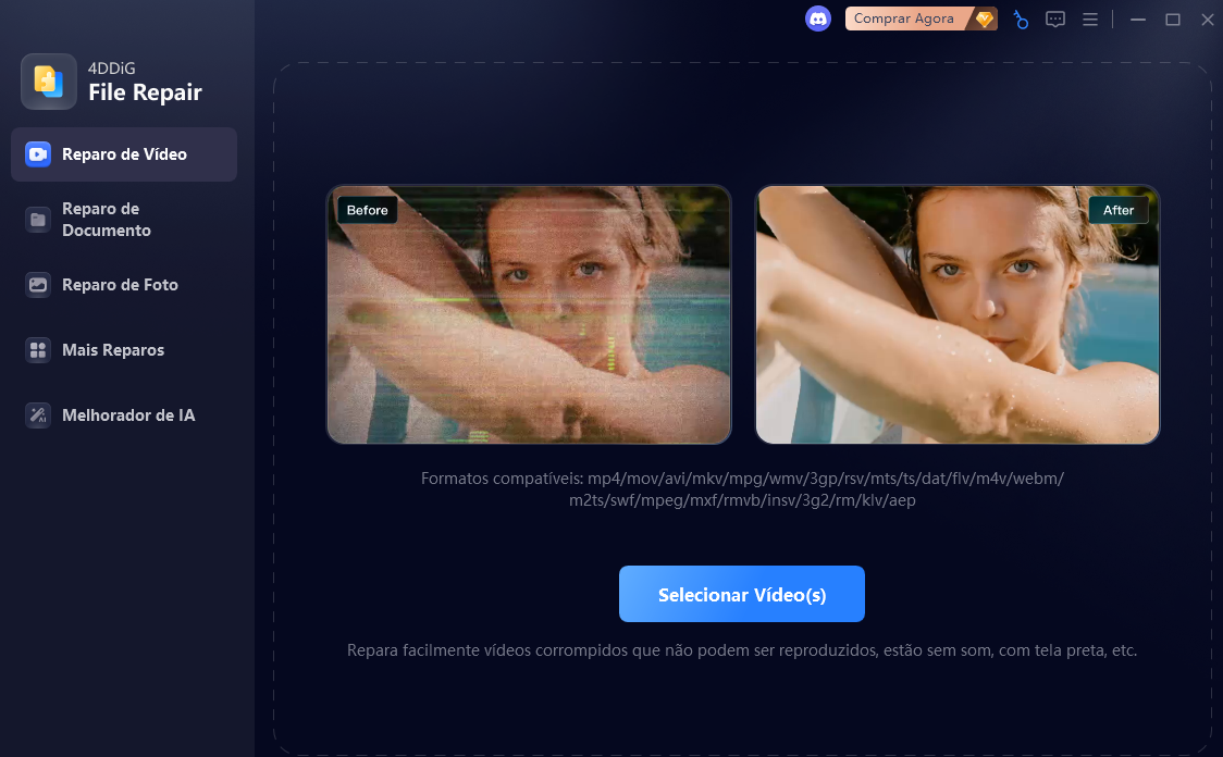 adicionar vídeos corrompidos para reparar