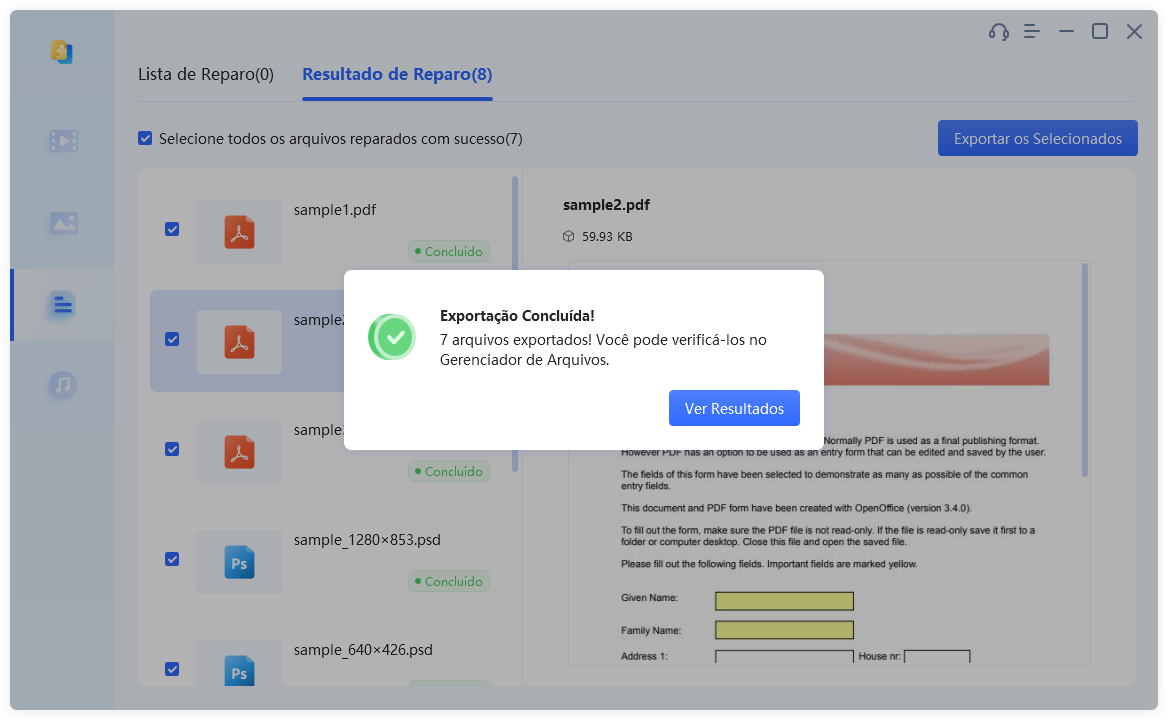 salve os documentos reparados