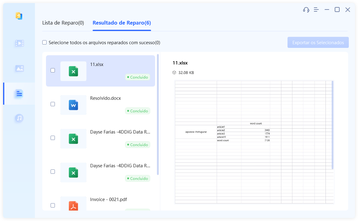 Visualize os Documentos do Office Reparados